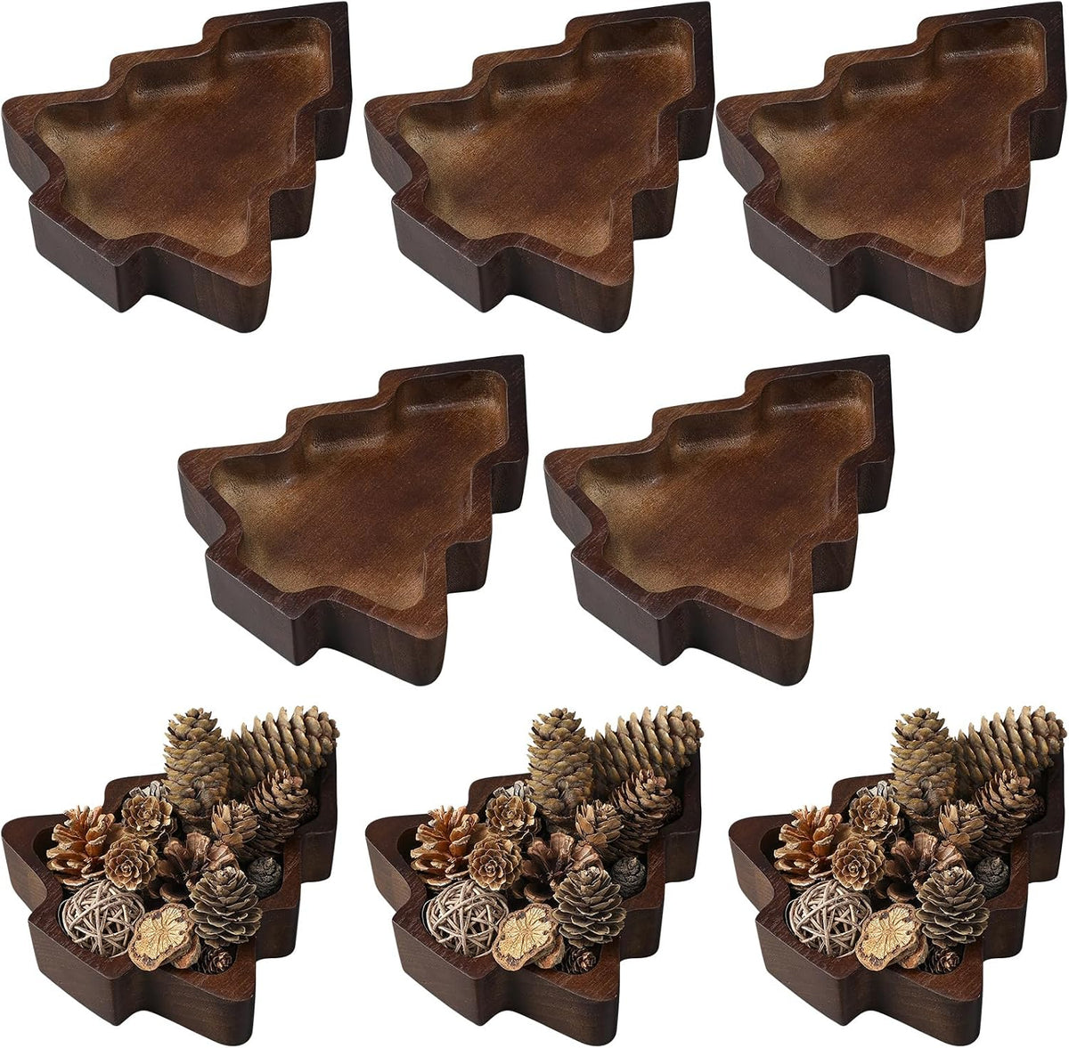 Jingmore 12 Pcs Christmas Tree Christmas Wooden Bowl Tray Rustic
