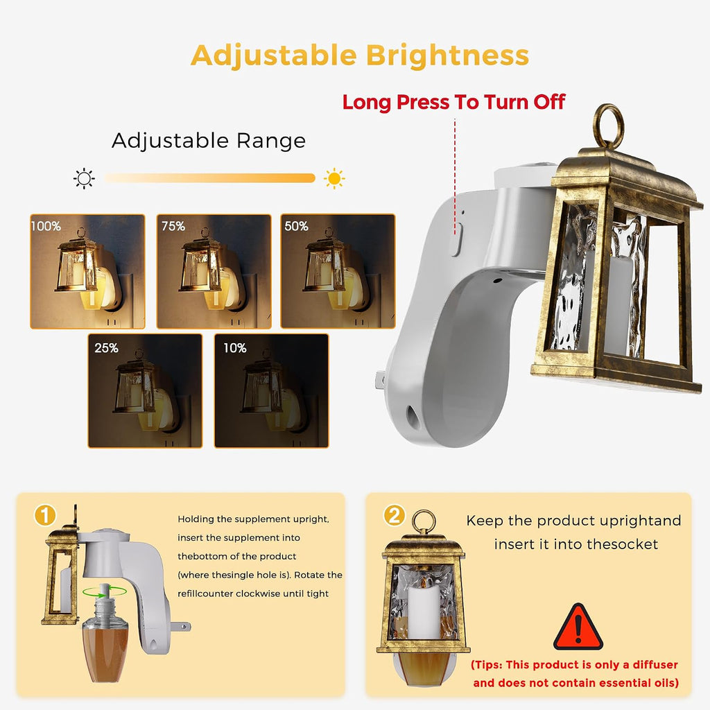 L LOHAS LED Wall Fragrance Plug in with Candle Night Light, Fits Standard Wall Fragrance Refills, WallPlug Essential Oil Diffuser with Nightlight for Hallway, Bathroom (2 Pack)