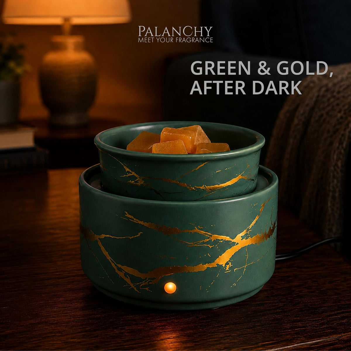 PALANCHY Green Wax Melt Warmer for Scented Wax with Gold Lightning Accents