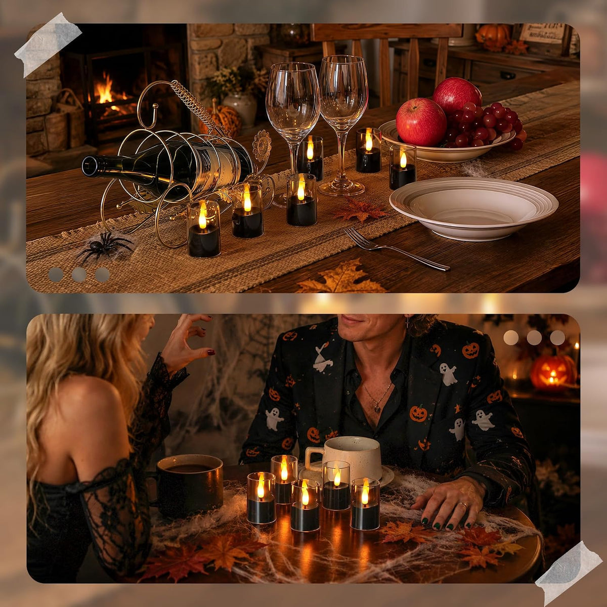 Flameless D: 1.7" H: 2.5" Small Tea Light LED Candles, Clear Acrylic Battery Operated Votive with Remote Control and Timer, Tealight Black Flickering Warm Light Pack of 8 Electric Halloween