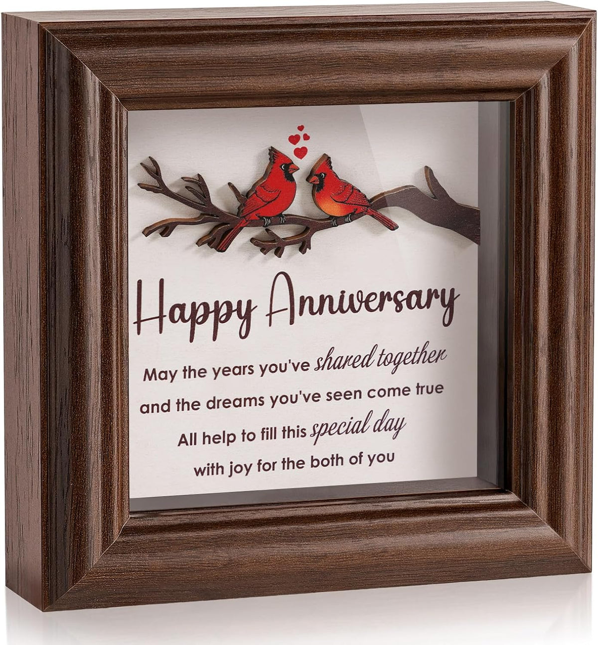 LukieJac Anniversary Cardinal Gifts for Couple - Romantic Anniversario Gift Ideas Wooden Shadow Box Frame for Friends, Sister, Parents, Couples, Grandparents Anniversary Keepsake