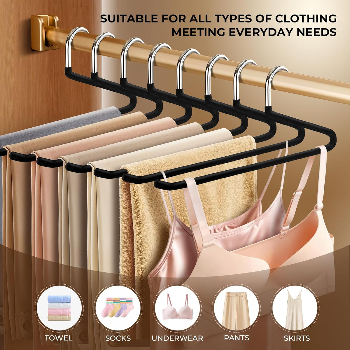14 Inch Velvet Open Ended Pant Hangers,Space Saving,10 Pack,Black