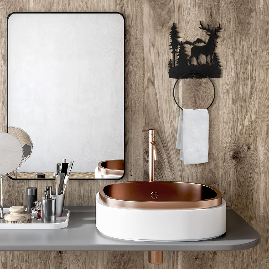 Funrous Deer Towel Holder for Bathroom Matte Black Metal Hand Towel Holder