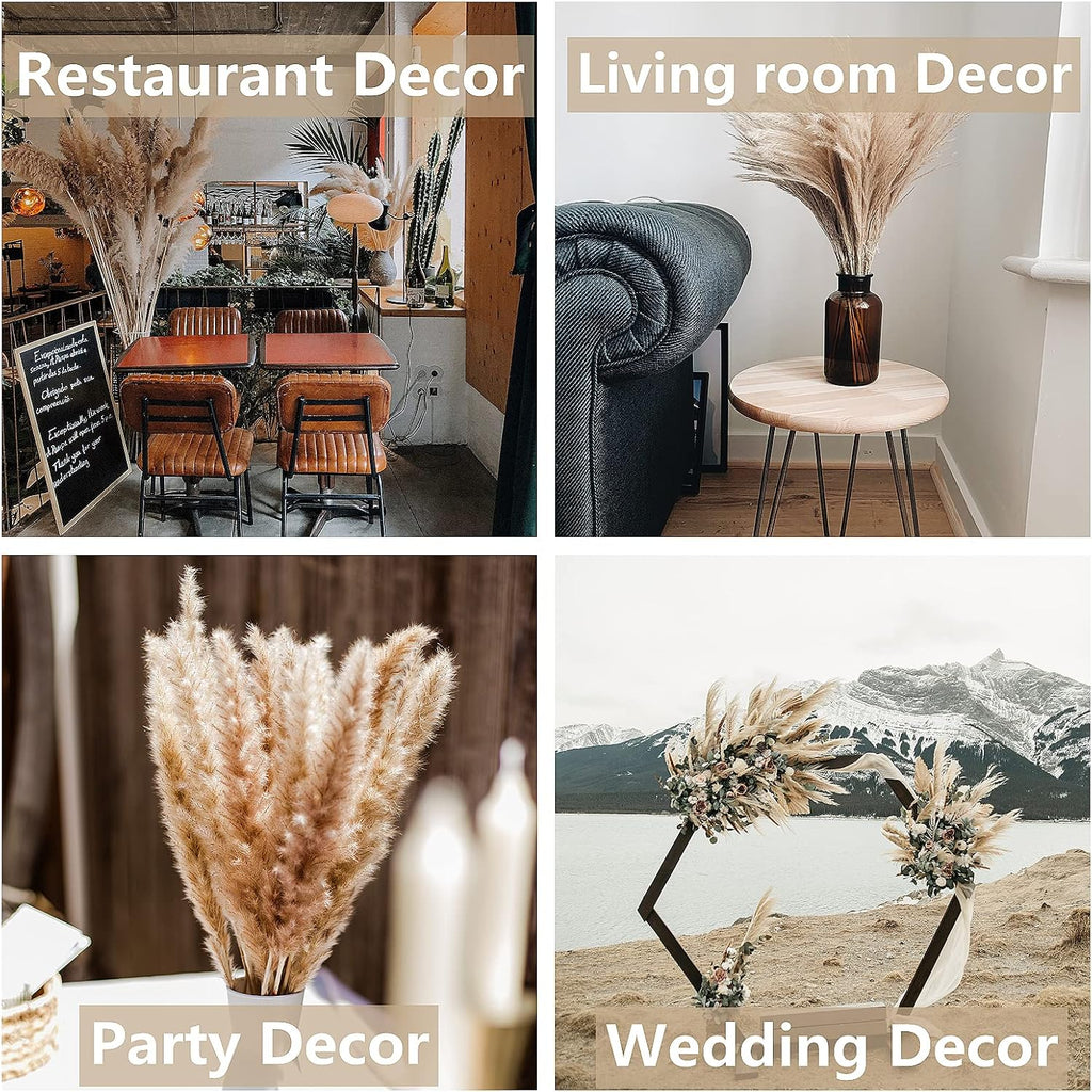 120 PCS Dried Pampas Grass Bouquet, Boho Table Decor, Bunny Tails Dried Flowers, Brown Pompas, White Pampas Grass for Wedding, Home, Rustic Party, Baby Shower Decorations