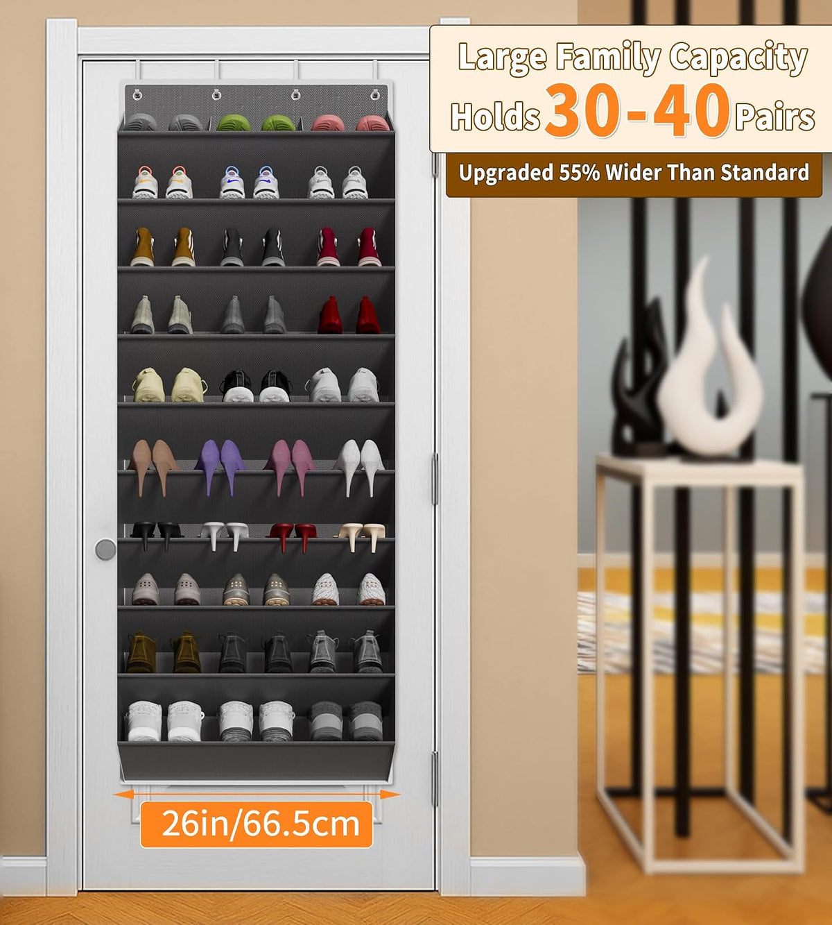TAHAVICE Over the Door Shoe Organizer, Hanging Shoe Organizer with 30 Pairs