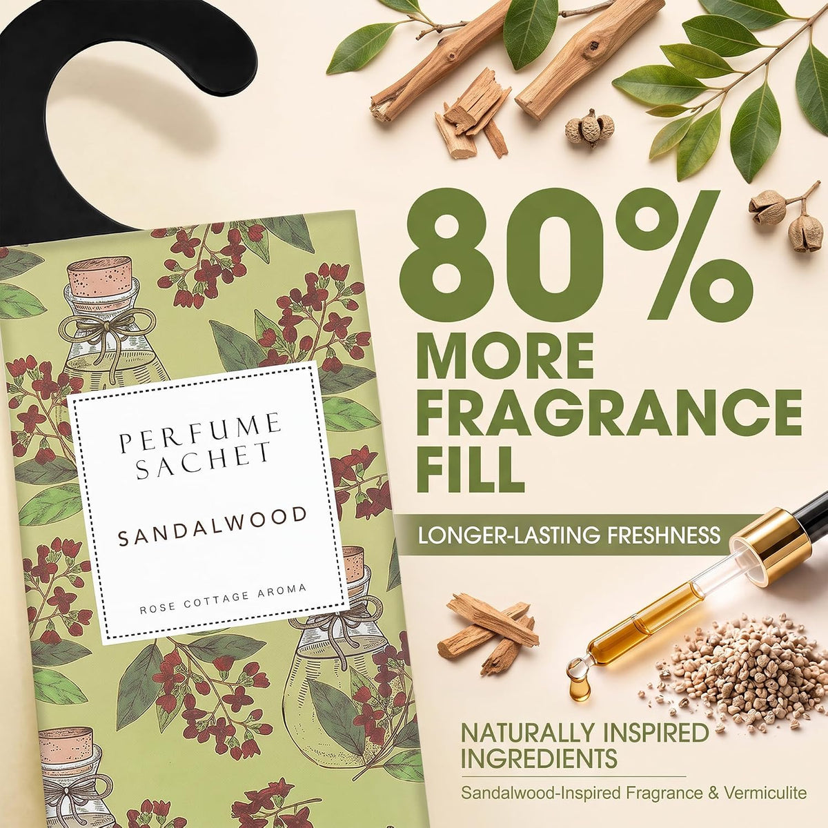 Large 12 Packs Sandalwood Hanging Scented Sachets Long-Lasting Closet Deodorizer Air Freshener Fabric Refresher Odor Eliminator for Drawer Home Fragrance Gift Set