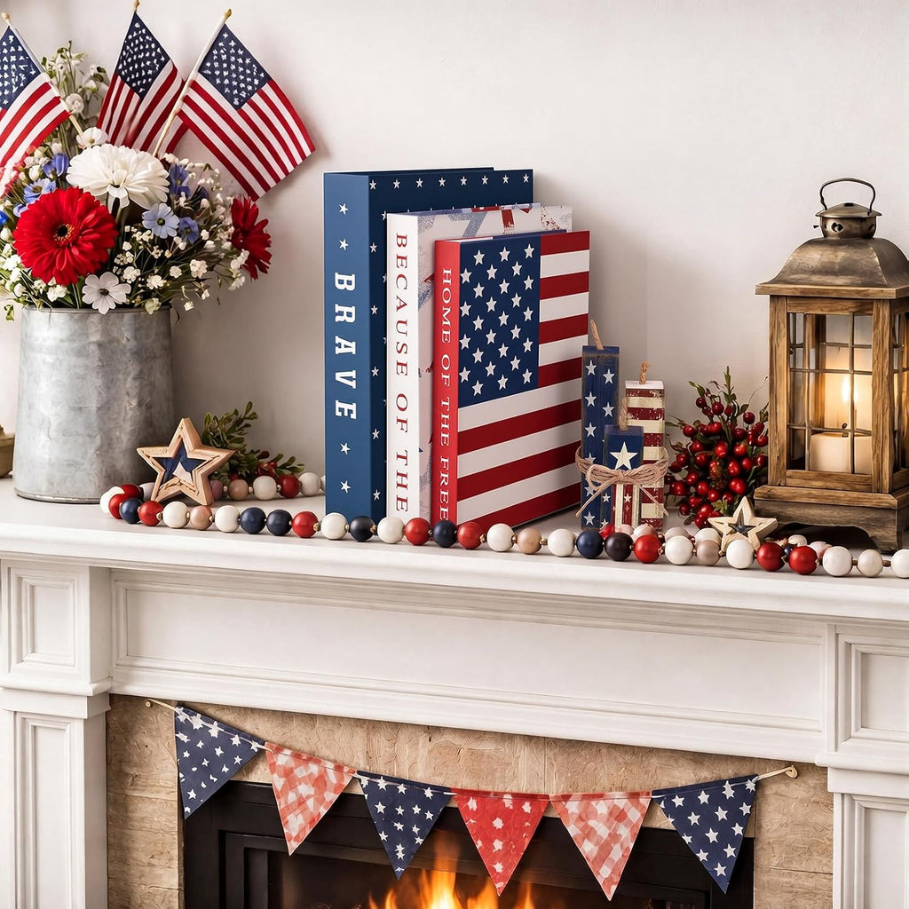 Thyle Decorative Books Fake Faux Aesthetic Coffee Table Books Decoration for Living Room Bedroom Office Shelf Bookshelf Decor,4th of July,Paper