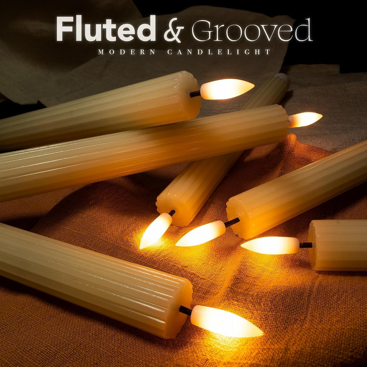 6 Pack, 10" LED Flameless Real Wax Ivory Fluted Ribbed Grooved Taper Candles, Remote & 24h Timer Memory, On/Off Button, Dimmable, Flicker Mode, Battery Operated, Wedding