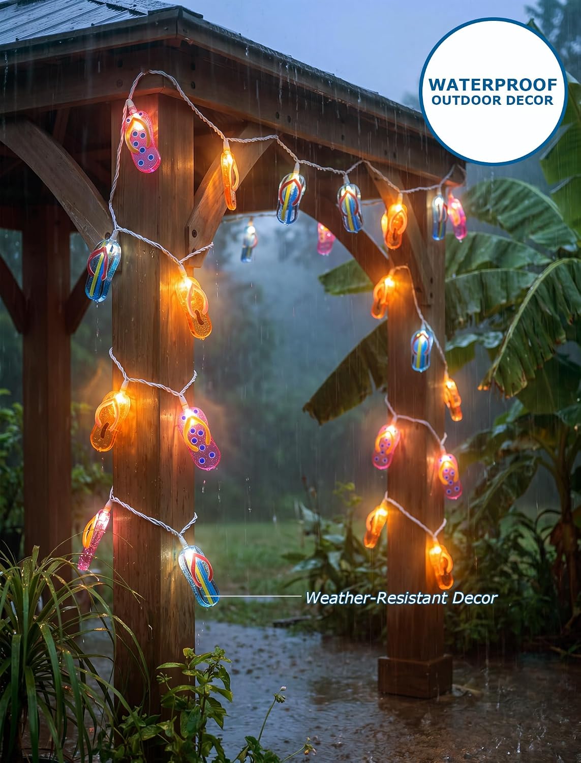 8.5Ft Tricolor Slipper String Lights, Outdoor Tropical Beach Themed Flip-Flop Light with 10 Plastic Bulbs, Summer Waterproof Hanging Slipper Lights for Outside Patio Garden Tent Party Decor, White