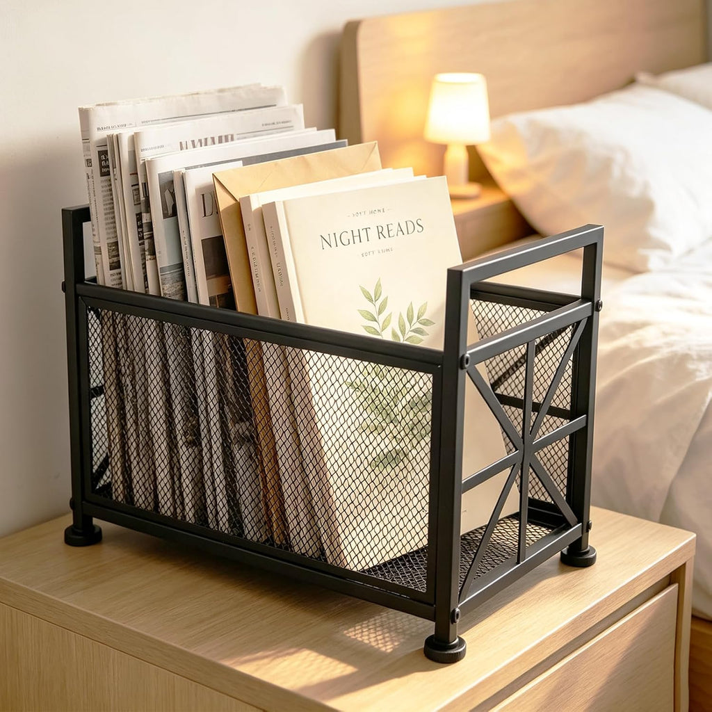 Extra Large Black Magazine Holder, Metal Magazine Rack Floor, Mesh Magazine File Holder, Magazine Storage Basket, Magazine Holders for Classroom，Magazine Stand for Desk, Folder Organizer Bin for Books