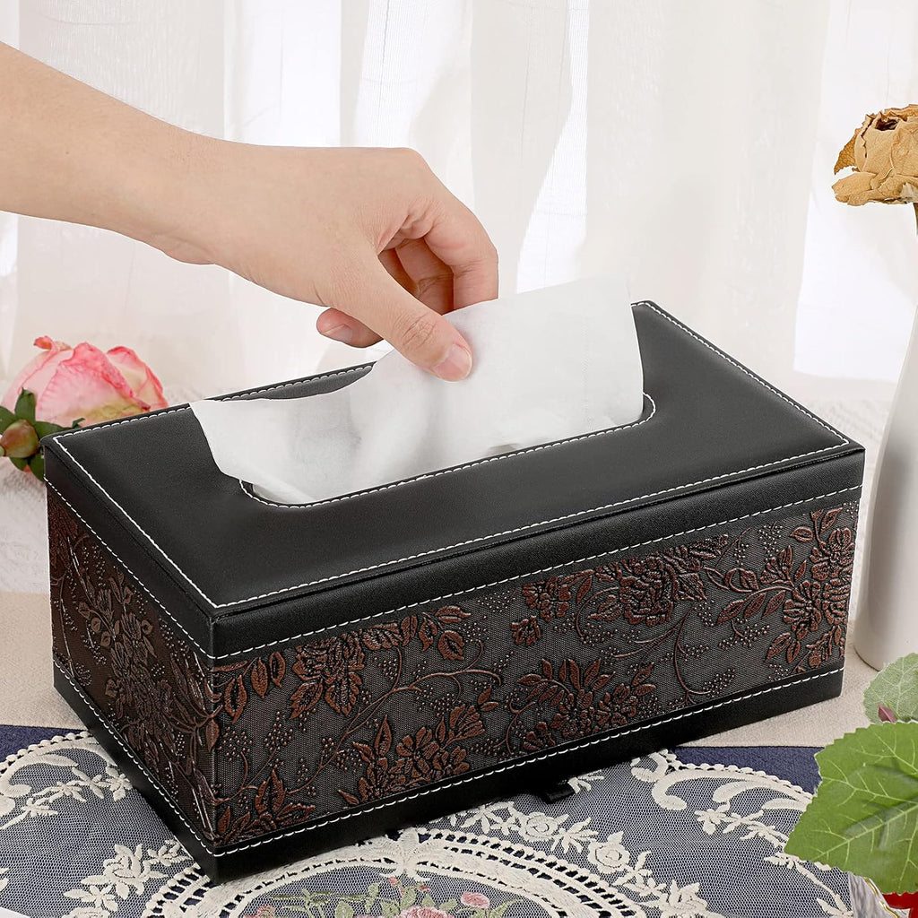 Sumnacon Tissue Box Cover Rectangule Leather Tissue Box with Magnetic Bottom,Stylish PU Tissue Box Holder for Bathroom Toilet Bedroom Living Room Desk Table Office Car (Pack of 2)