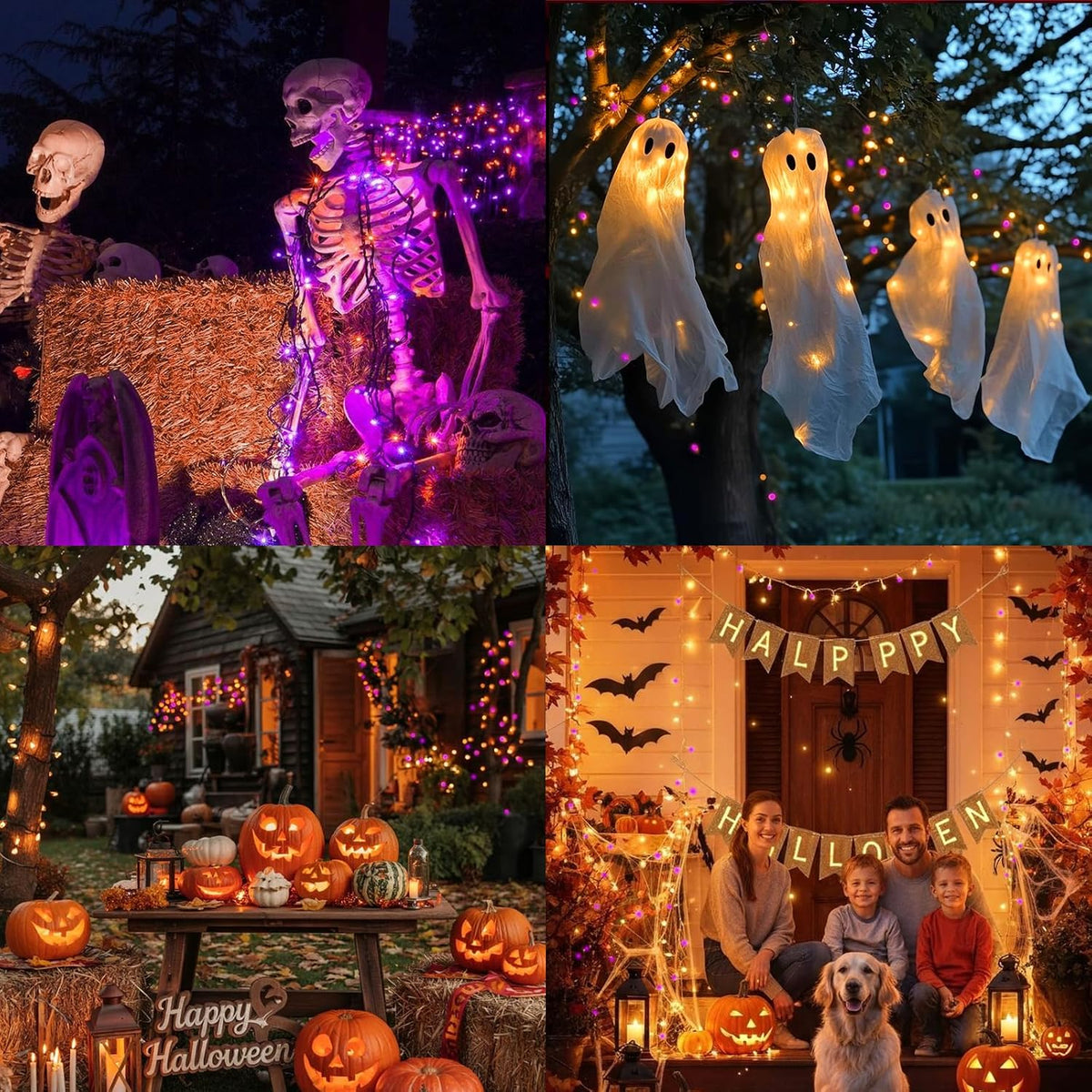 LAMPHOME Purple and Orange Halloween Lights, 99Ft 300LED Mini String Lights, Fairy Lights Connectable Christmas Tree Lights Decorations for Outdoor Indoor Patio Home Party Garden Yard Decor