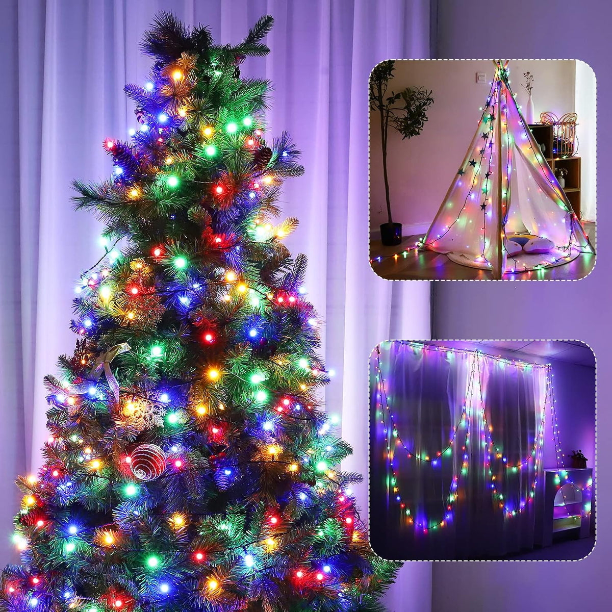 Meteds LED Christmas Lights Outdoor,300LED 105Ft 8 Modes Plug-in Connectable Waterproof Globe String Lights for Outdoor & Indoor Decorations (Multi-Colored)