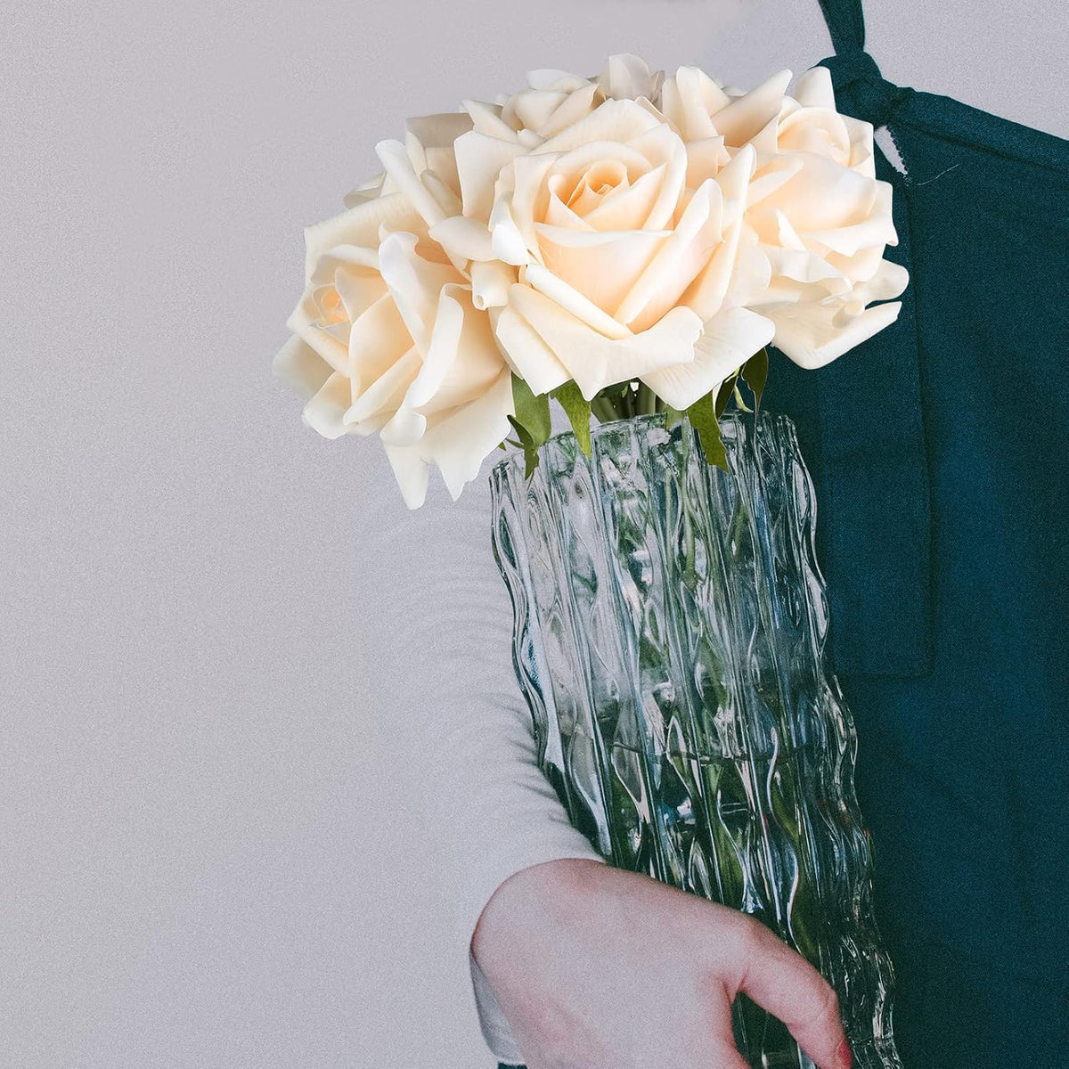 Eyamumo 7PCS Fake Flowers Artificial Rose Silk Real Touch Champagne 30CM