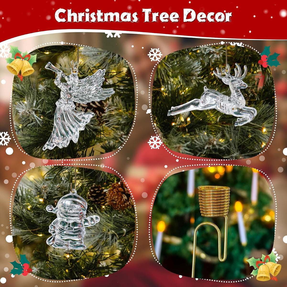 LED Taper Candles with Snowman, Reindeer, Fairy Hooks, Remote Timer White 12pcs Plastic Flameless Candlesticks Flickering Battery Operated Warm Light for Home Decor (0.5" x 6")