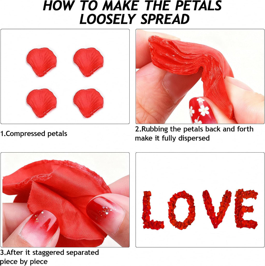 1000Pcs Red Rose Petals with 24 LED Heart Fake Rose Petals and Candles Set