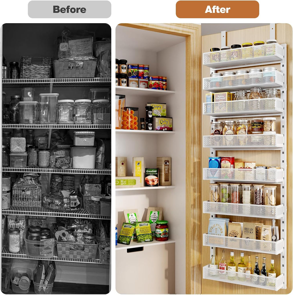 Pantry Door Organizers and Storage, 8-Tier Large Metal Heavy-Duty Frame Over the Door Spice Rack, 2 in 1 Wall-Mounted or Hanging shelf for Kitchen, Bathroom, Laundry Room, Bedroom, Closet &Nursery