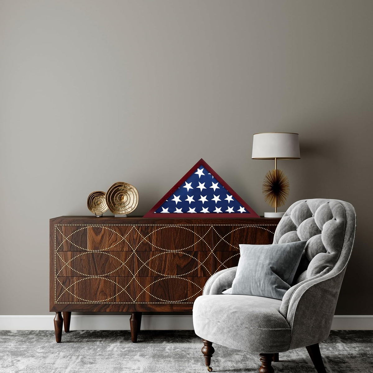 Flag Case for American Veteran Burial Flag Solid Wood Military Flag Display Case Funeral Flag Flag Shadow Boxes to Fit a Folded 5'x9.5' American Flag with Polished Plexiglass