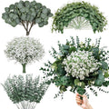 HUAHUA Mixed Artificial Eucalyptus Leaves Stems Bulk,Fake Greenery Plants Faux Silver Dollar Eucalyptus Leaves for DIY Bouquets Centerpiece Floral Arrangement Home Wedding Decor (120, Green/White)