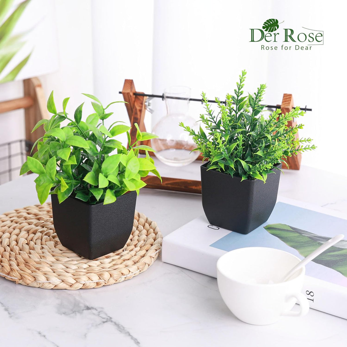 Der Rose 2 Pack Fake Plants Black Small Plants for Bathroom Decor