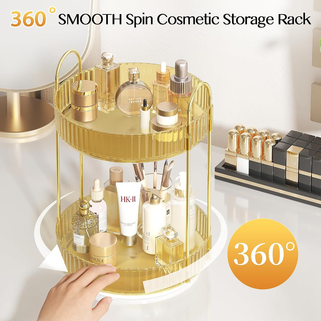 Rotating Makeup Organizer Countertop, 2 Tier, Gold