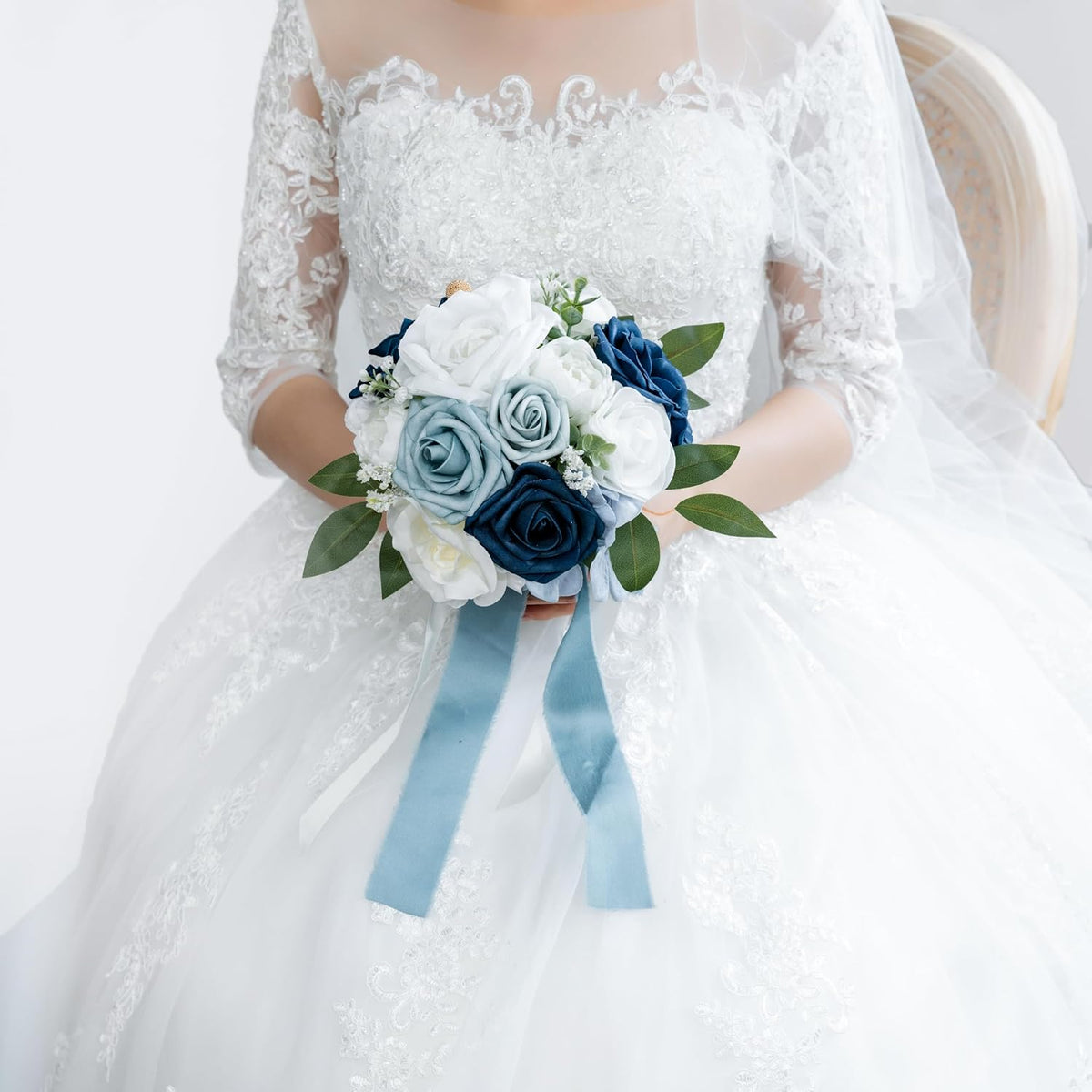 ponatia Dusty Blue Wedding Bouquets for Bride Bridesmaid