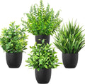 4 Pack Small Fake Plants in Black Pots Fern Grass Mix