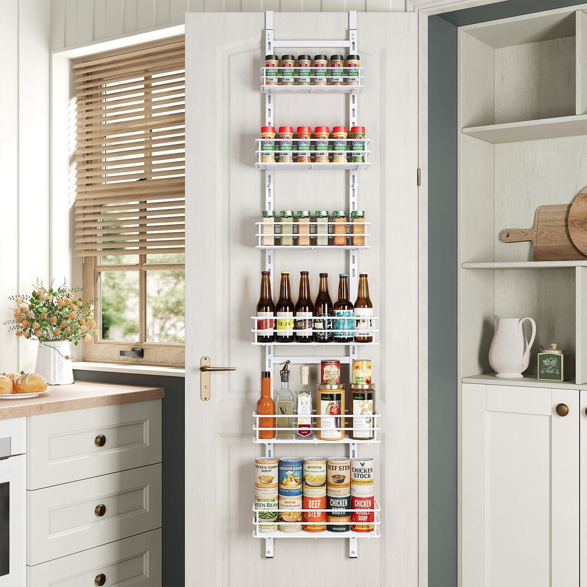 6-Tier Narrow Pantry Door Organizer,Over the Door Pantry Organizer,White