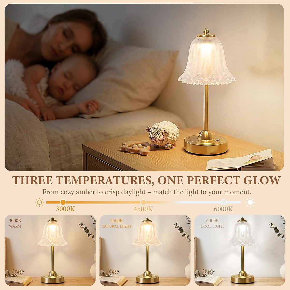 Cordless Table Lamp, Rechargeable Battery Operated Touch Lamp,Frosted White