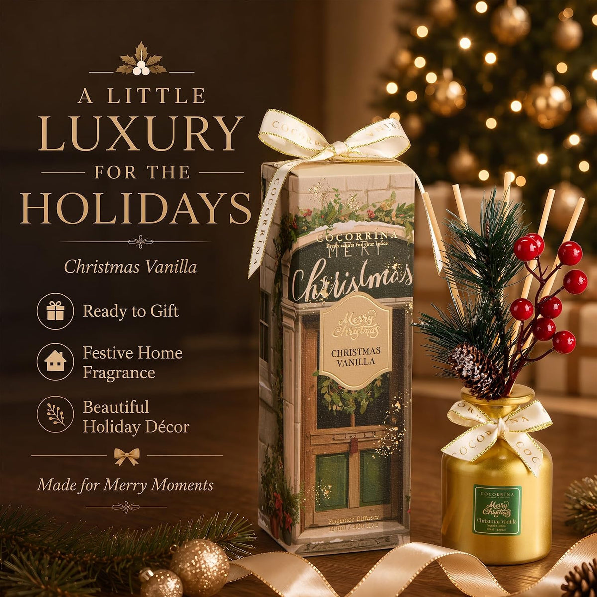 COCORRÍNA Reed Diffuser Set, Christmas Vanilla, 4.06 fl oz
