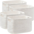 4 Pack Storage Baskets for Organizing, Shelf Baskets with Handles, White
