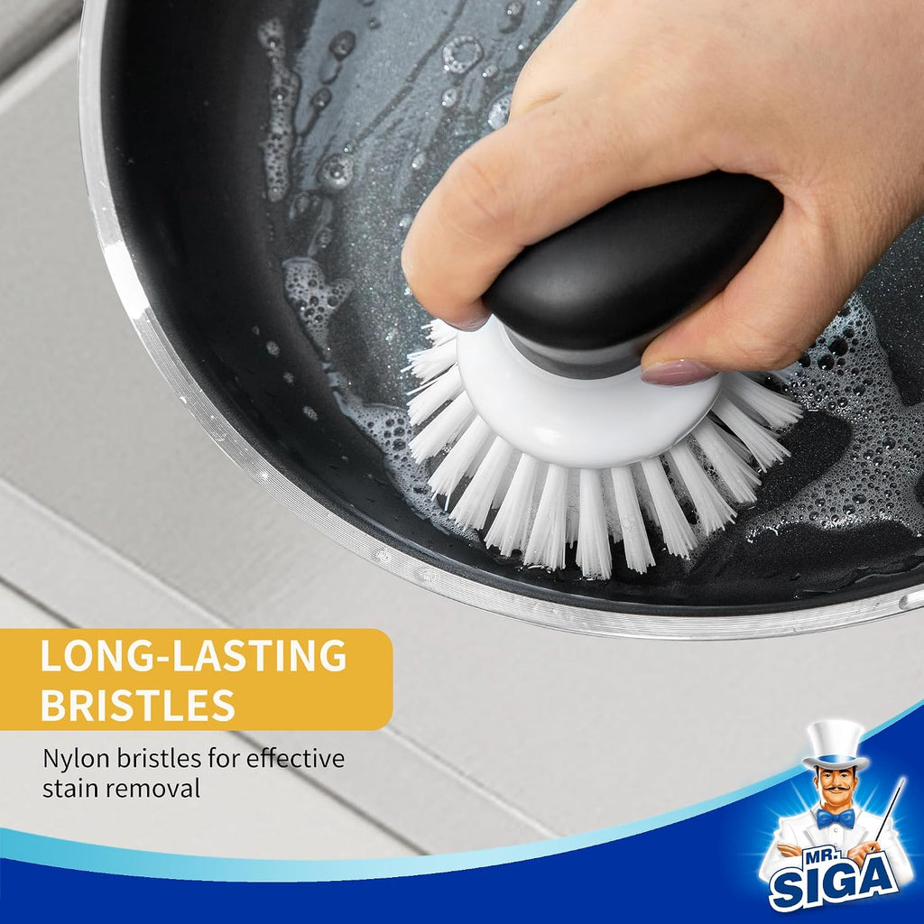 MR.SIGA Dish Scrub Brush, Palm Brush Dish Scrubber, White, Pack of 2