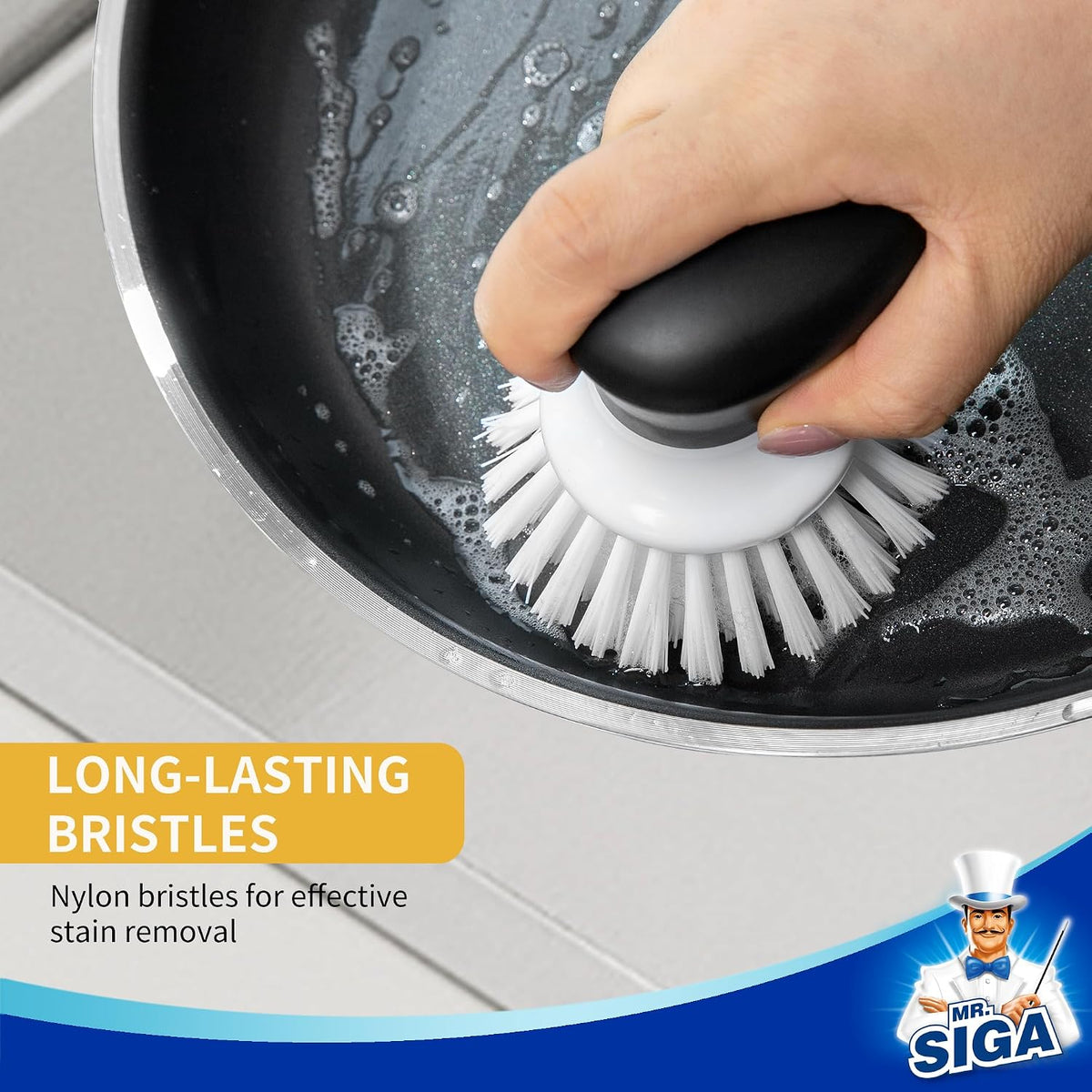 MR.SIGA Dish Scrub Brush, Palm Brush Dish Scrubber, White, Pack of 2