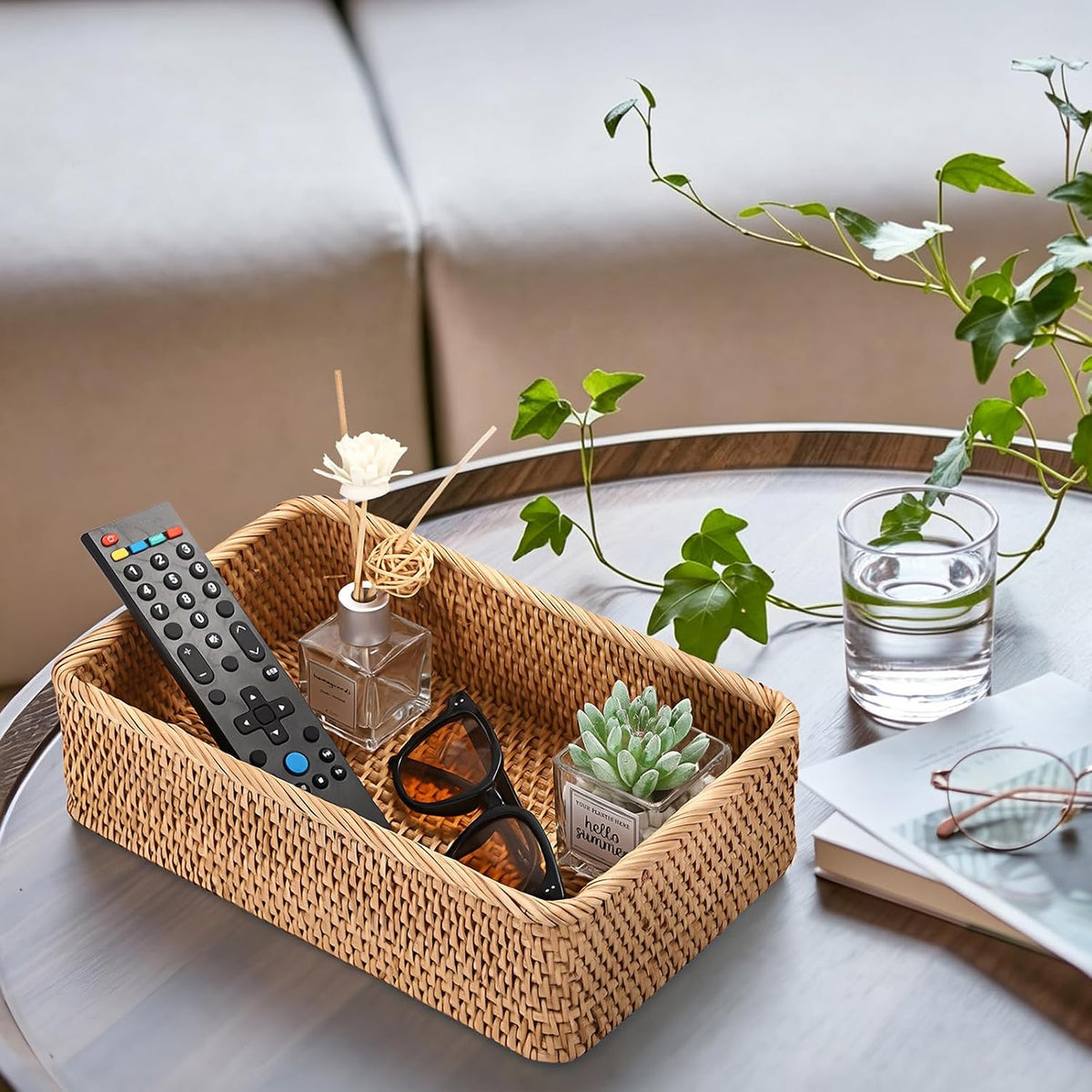 BTSKY Large Remote Basket for Coffee Table Entryway Living Room Vanity