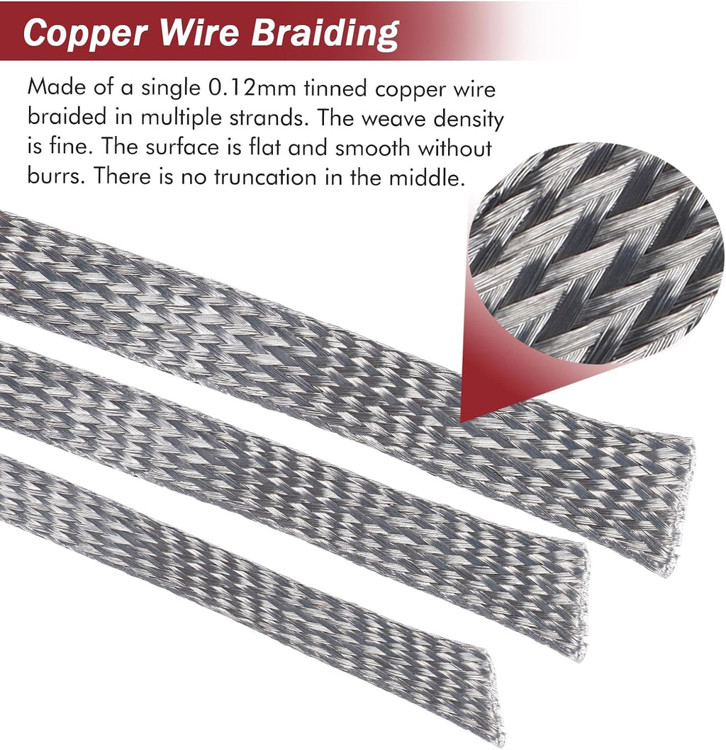 Tinned Copper Metal Braid Sleeving Wire Shielding 1/2inch-13ft