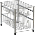 Household Essentials Free Standing Two Basket Sliding Cabinet Organizer with Metal Frame, Silver Finish
