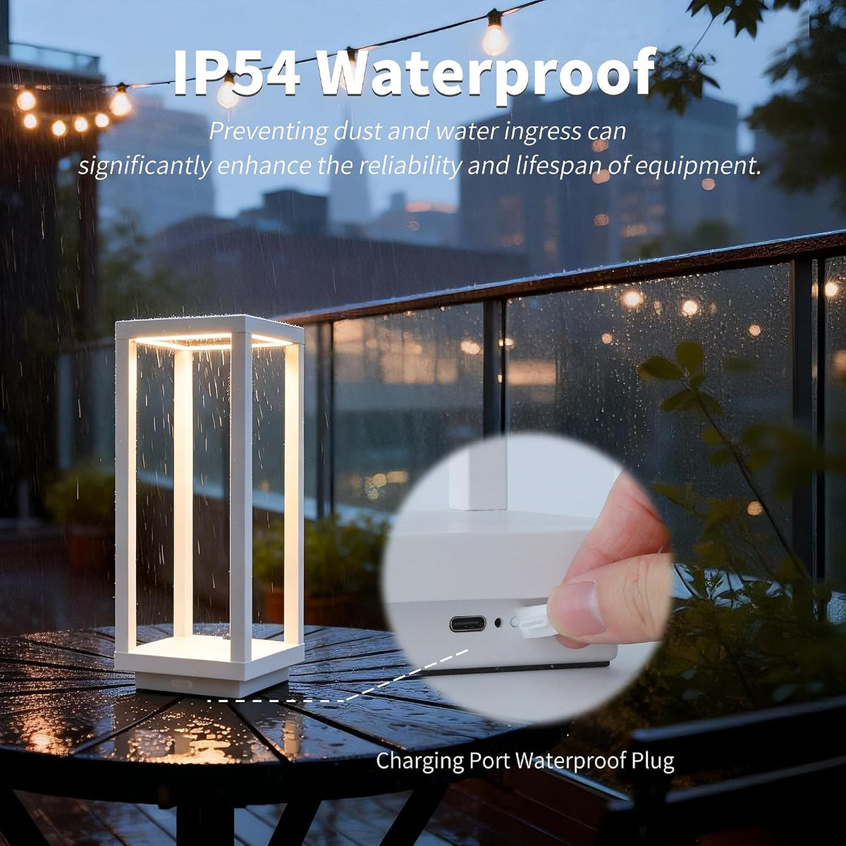 Mr.White IP54 Waterproof Outdoor LED Table Lamp - Battery Operated Rechargeable Cordless 5200mAh, Dimmable 3 Color Temperatures for Patio Backyard (White)