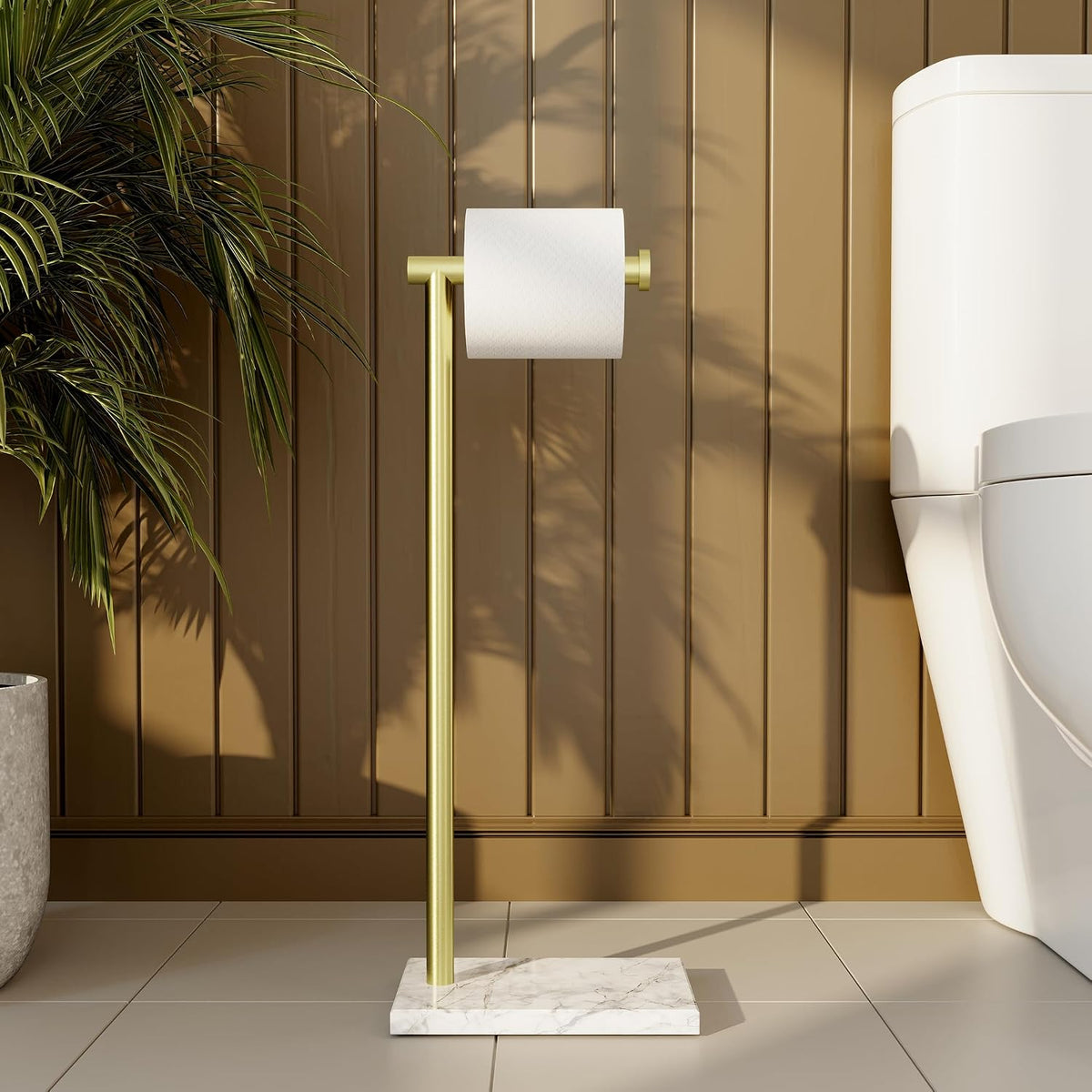 KES Freestanding Toilet Paper Holder, Brushed Gold, Marble Base, SUS304