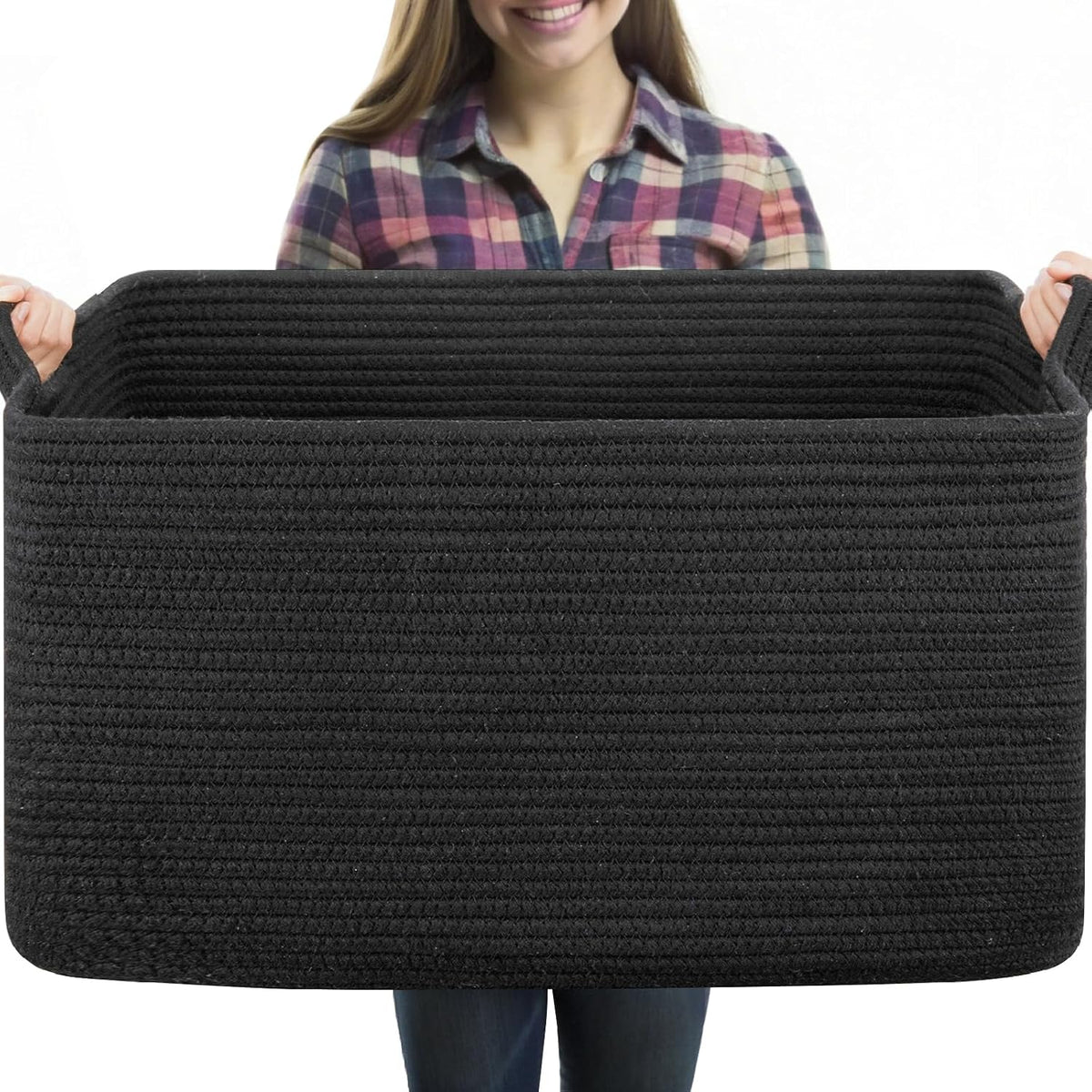 OIASKET 70L Large Blanket Basket, 21.6" x 16.9" x 11.8" Woven Basket