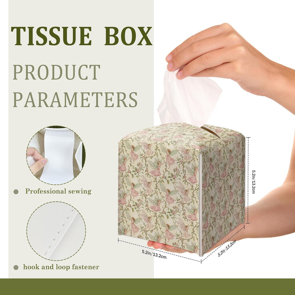 Vintage Flower Fairy Decorative Leather Tissue Box Cover - Tissue Box Holder Gifts for Women Family and Friends Funny Unique Home Decor Decorative for Kids Room Kitchen Bathroom Office - A32