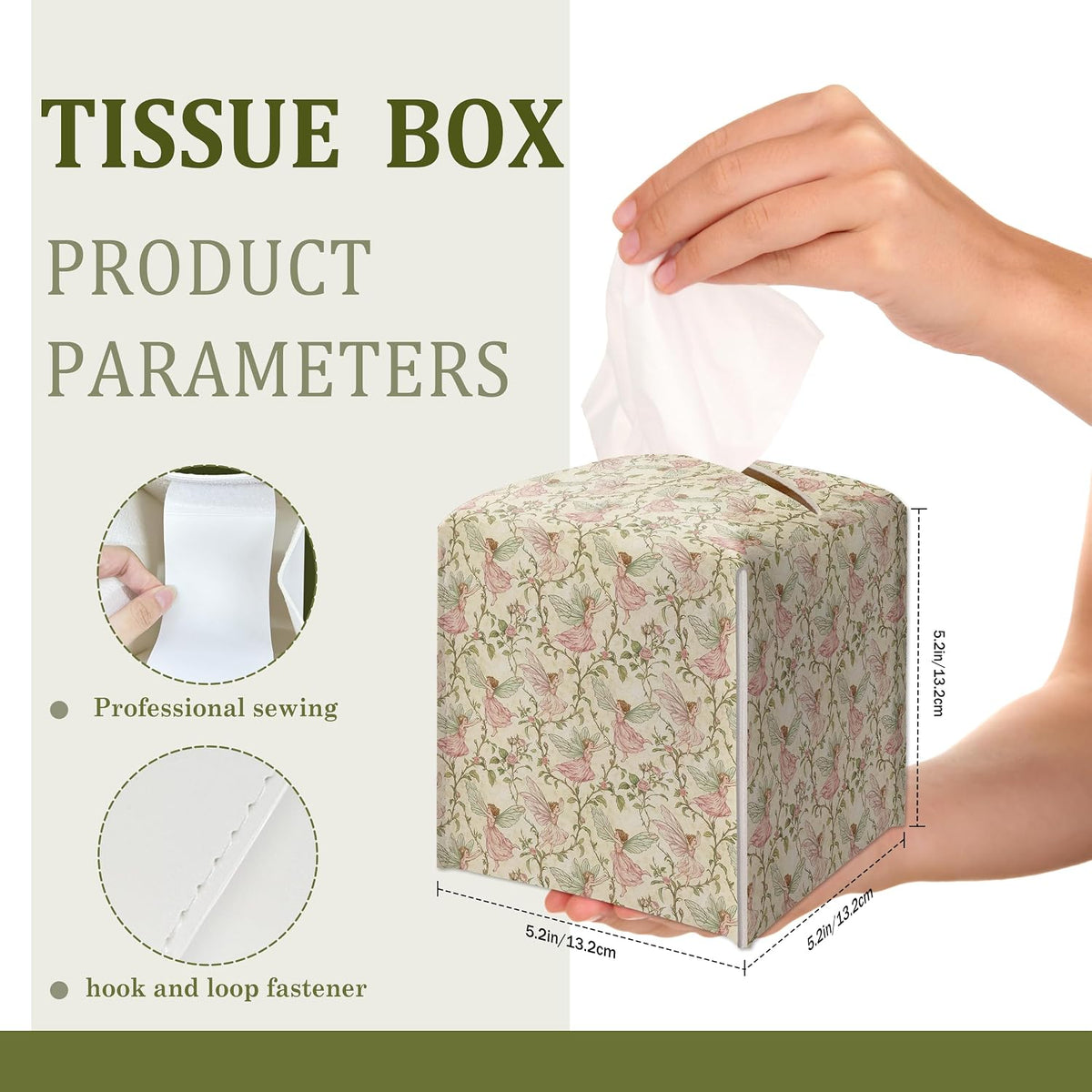 Vintage Flower Fairy Decorative Leather Tissue Box Cover - Tissue Box Holder Gifts for Women Family and Friends Funny Unique Home Decor Decorative for Kids Room Kitchen Bathroom Office - A32
