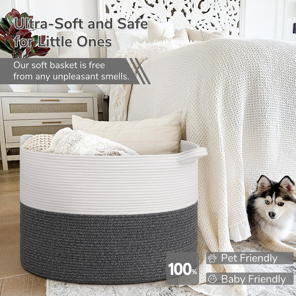 INDRESSME 115L Extra Large Woven Rope Blanket Basket Living Room