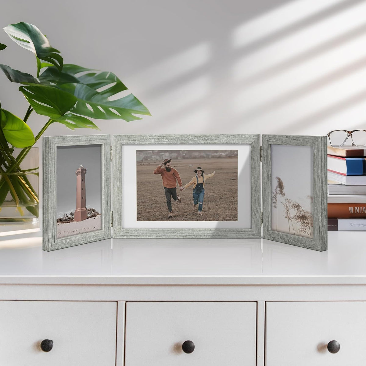 Afuly 3 Picture Frame 4x6 Grey 5x7 Collage Triple Photo Frames for Desk
