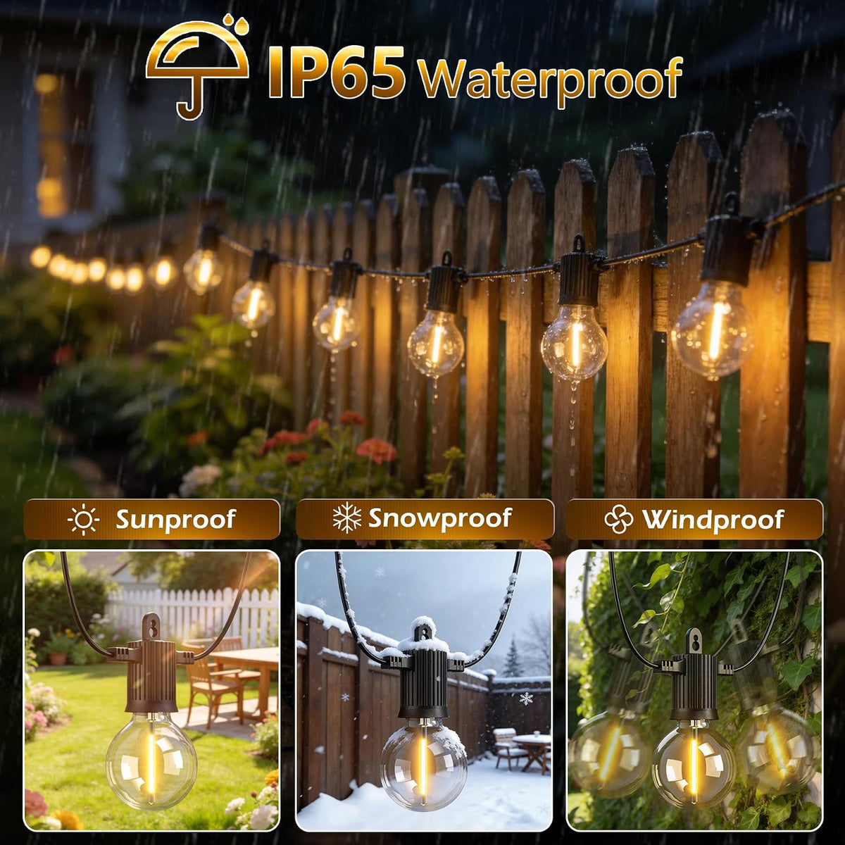 Outdoor String Lights,Led Patio Globe Lights with Plastic Bulbs,Waterproof,Shatterproof,G40 Outdoor String Lights,Connectable Hanging for Backyard, Bistro, Porch, Deck, Balcony,Tent (150FT)