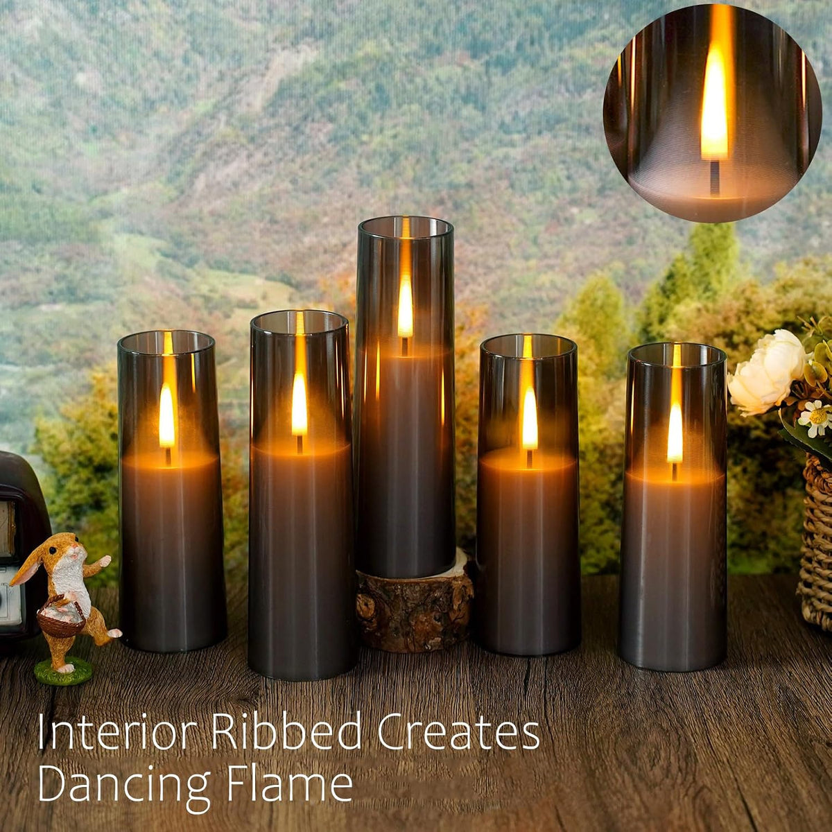 MUMCHASI 8 Packs Flameless Candles, Battery Operated with Remote, Arcylic Ribbed LED Flickering Candles, Realistic Dancing Flame Pillar Candles Vintage Decor for Home, Wedding, Gifts D2.2 (Grey)