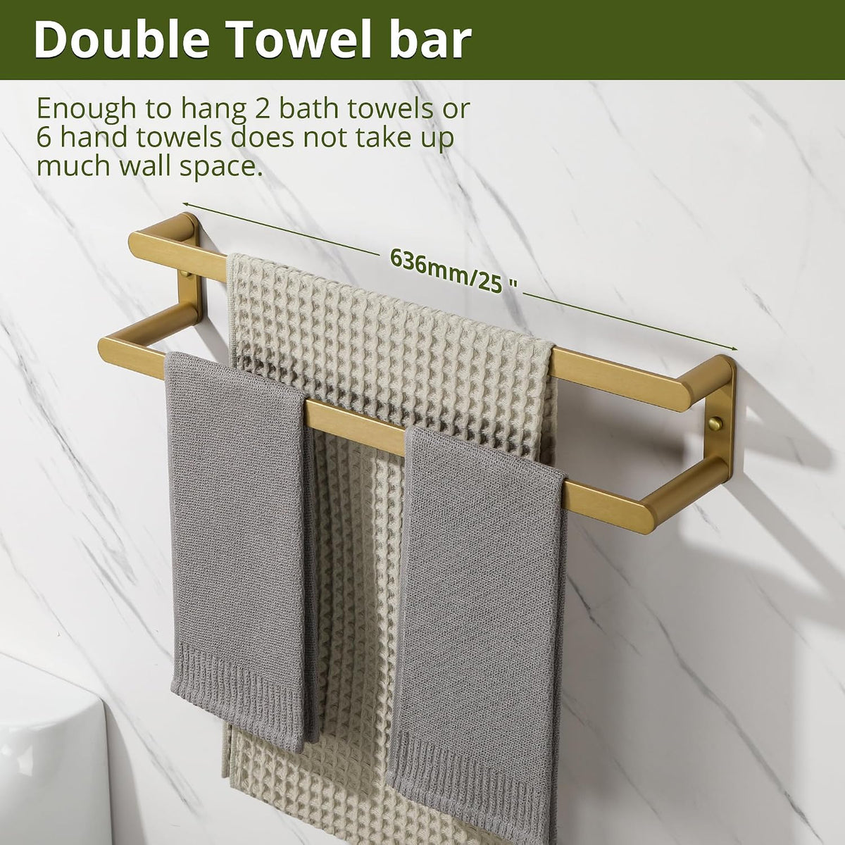 SAYAYO Double Towel Bar for Bathroom Wall, 2 Tier 24 Inch Gold Towel Rack