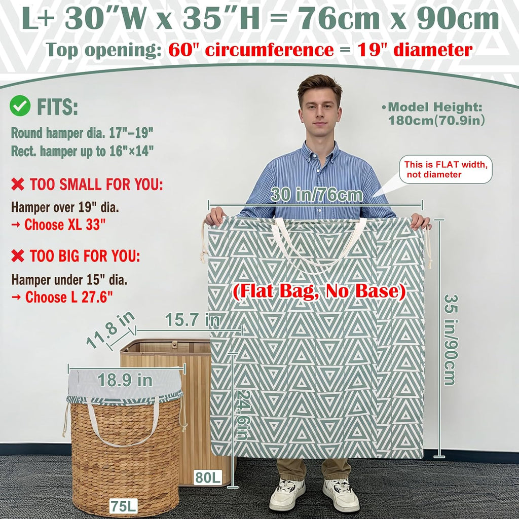 Canvas Laundry Bag with Handles & Drawstring 30"Wx35"H, L+ Geom SlateGreen