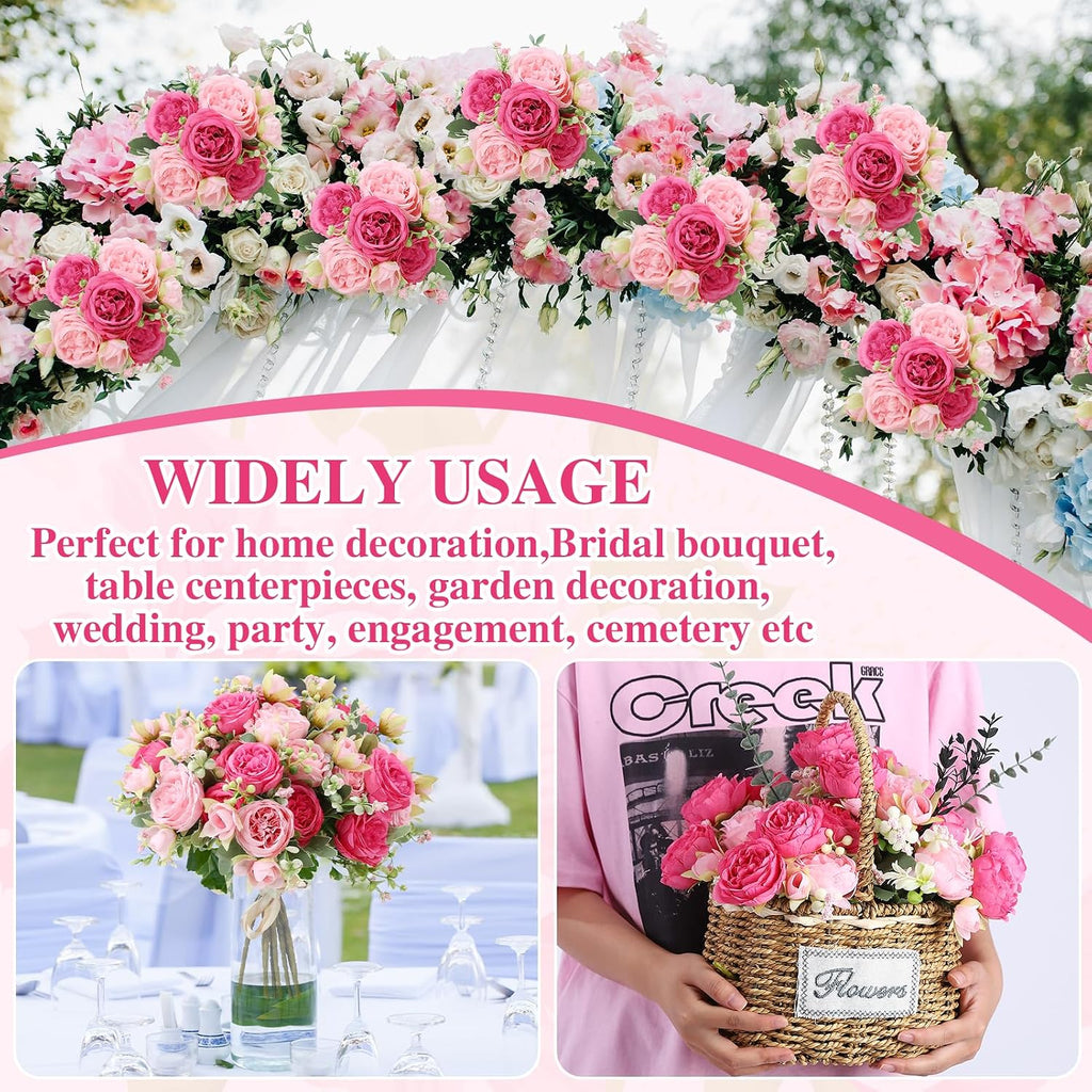 16 Pack Pink Hot Pink Peonies Artificial Flower Hydrangea Bouquet