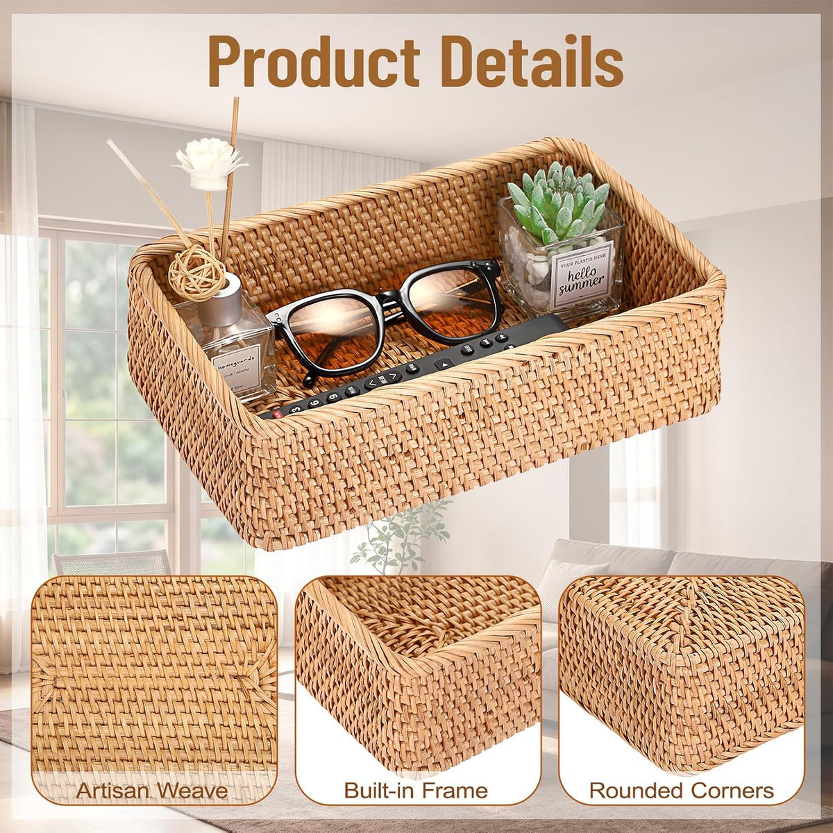 BTSKY Large Remote Basket for Coffee Table Entryway Living Room Vanity