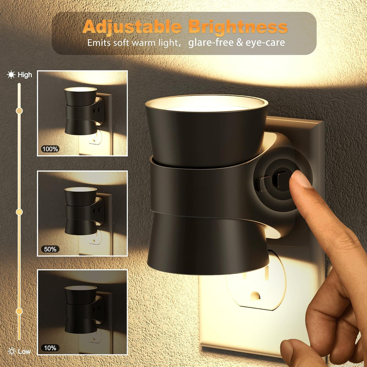 JandCase Night Light, Night Lights Plug Into Wall with 3 Color, Dimmable